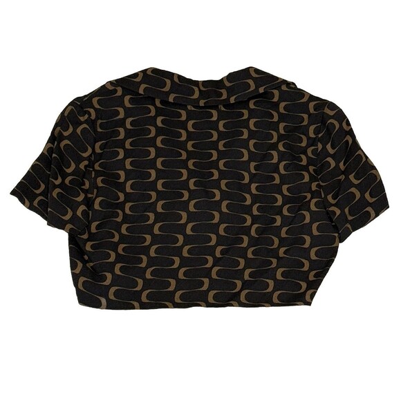 Reformation Noah Size 8 Black and Brown Cropped Short Sleeve Shirt Collared - Picture 2 of 6